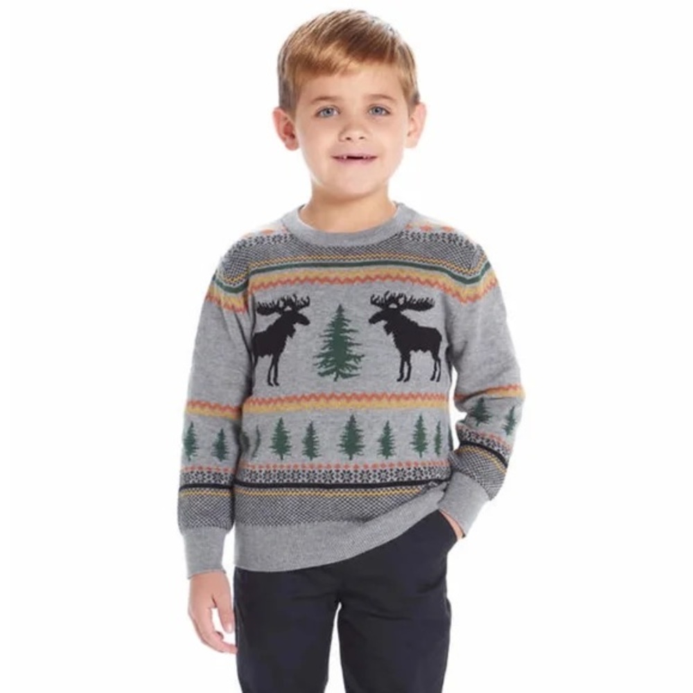 Andy & Evan Gray Sweater with Moose and Tree Pattern